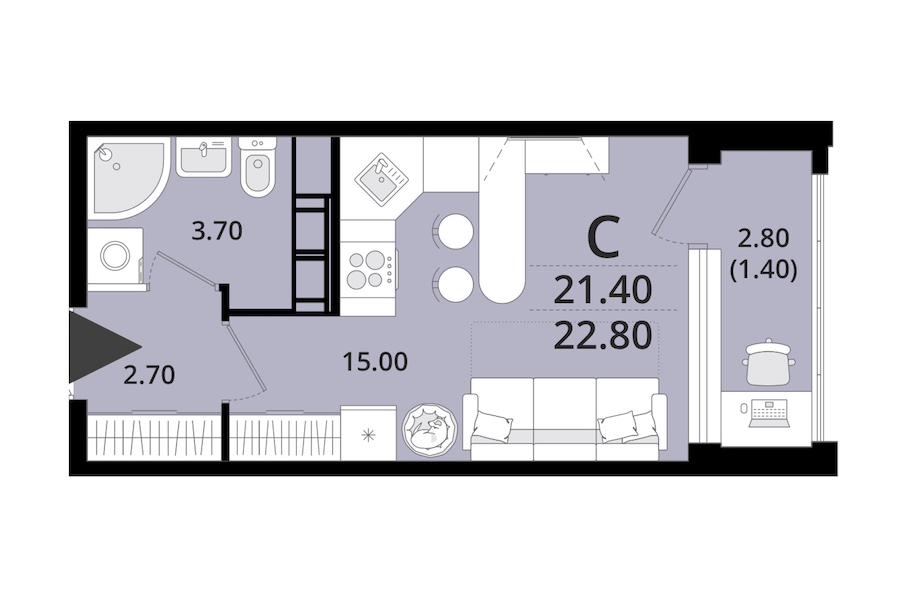 Квартира студия 22.8 м², 12/13 эт., ЖК «Тайм Сквер»